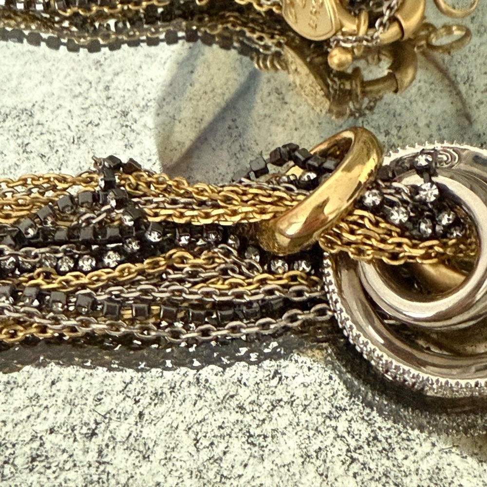Giles & Bro multi strand silver and gold tone necklace with charms - Picture 6 of 11